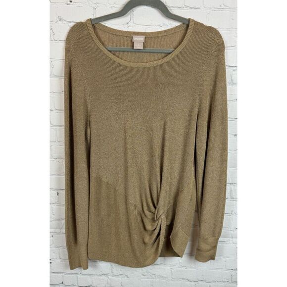 Chico's Sweaters - CHICO'S beige cotton blend front knot knit sweater pullover size 1 M